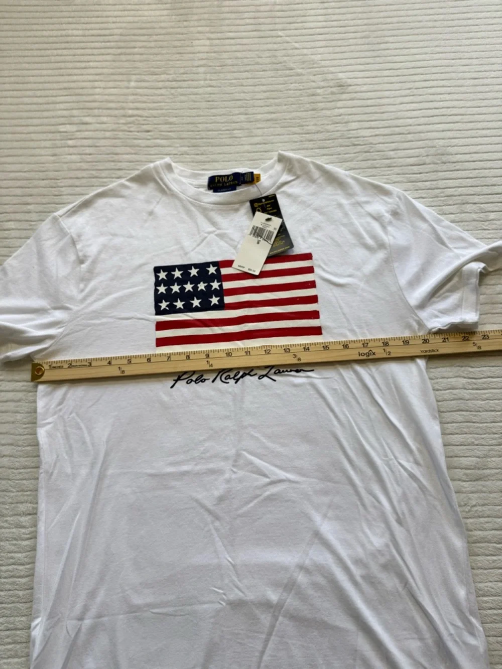 Ralph Lauren White Tee with Red & Blue Flag Graphic - Picture 5 of 7